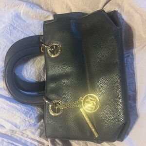 Badgley Mischka Black Satchel with Gold Accents